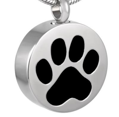 China Stainless Steel Round Cremation Urn Necklace For Ashes Black Paw/White Paw/Blank Memorial Pendant Jewelry for sale