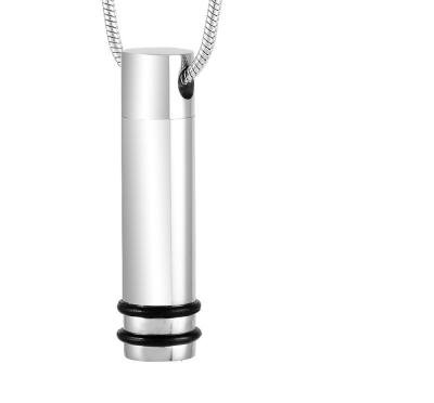 China Stainless Steel Rubber Band Cylinder Pendant Cremation Urn Necklace for Women and Men for sale