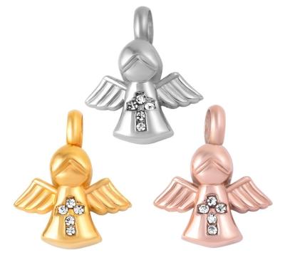 China Crystal Angel Cross Pendant Necklace for Ashes Urn Cremation Jewelry Gift Occasion for sale