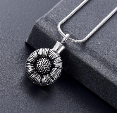 China Stainless Steel Sunflower Urn Necklace For Human Pet Ashes Cremation Pendant for sale