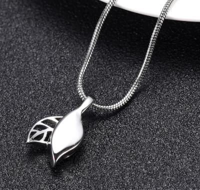 China Stainless Steel Cremation Pendant Necklace Leaf Shape Memorial Urn for Human/Pet Ashes for sale