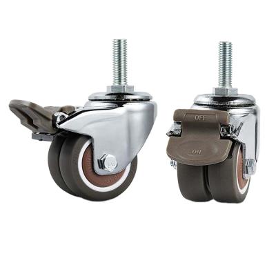 China Modern Threaded Stem 50mm Furniture Brown Double Wheel Caster for sale