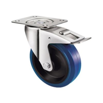 China swivel & 80mm 100mm 125mm 150mm industrial blue elastic rubber caster 200mm heavy duty rigid for sale