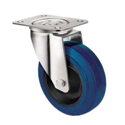 China swivel & 80mm 100mm 125mm 150mm industrial blue elastic heavy duty rubber caster wheel 200mm for trolley for sale