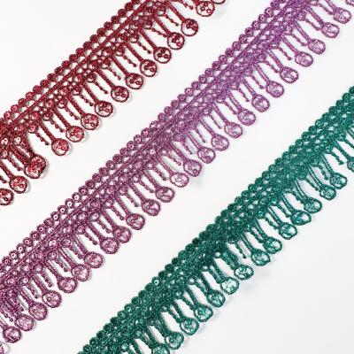 China Viable Wholesale Custom Made Quality Polyester Fabric Lace Hollow Out Tassels Multicolor Embroidery Luxury Lace Trim for sale