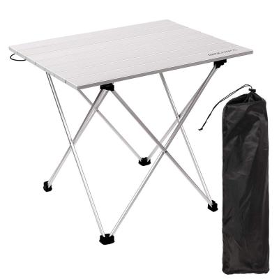 China Compact Folding Modern Lightweight Portable Camping Table Aluminum Roll Up Tables With Carry Bag for sale