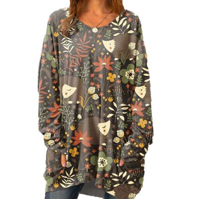 China Retro Loose Round Original QUICK DRY Neck Knit Women's National Printing Long Sleeve Sweater for sale