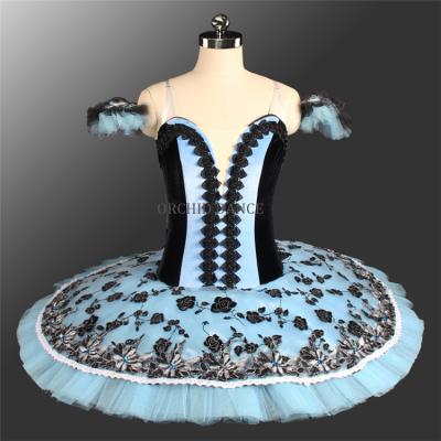 China Professional Custom Made Velvet Performance Girls Dresses Size MOQ 1PCS Blue Ballet Tutu Tutu Wear for sale