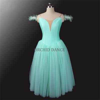 China Green Long Romantic Ballet Tutu Professional Wear Performance Girls 4 Layers for sale