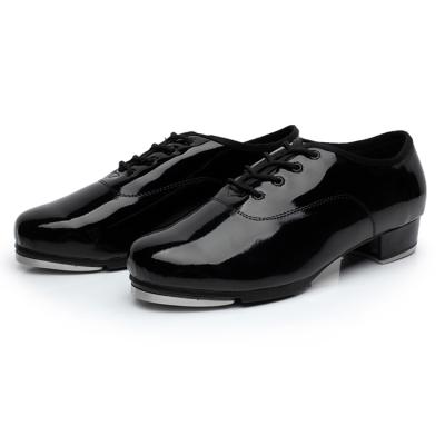 China Professional High Quality Shiny Black Shiny Black Professional PU Tap Rubber Dance Shoe For Man for sale