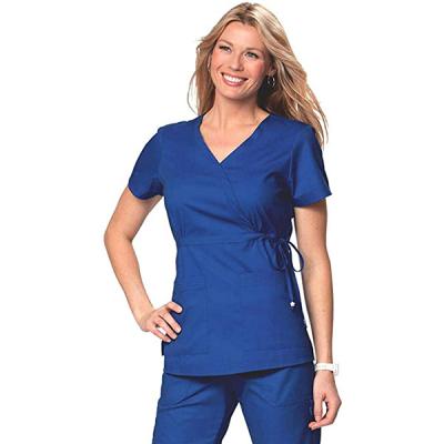 Chine Medical Uniform Mock-Wrap Neckline Scrub Top With Front-Tie Adjustable Waist And Cargo Scrub Panty For Women à vendre