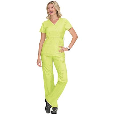 Chine Medical Uniform Women Mock-Wrap Neckline Scrub Top With Adjustable Front-Tie Waist And Cargo Scrub Panty à vendre