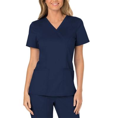 China Hospital Sleeve Wrap Short Workwear Womens Fake Scrub Top en venta