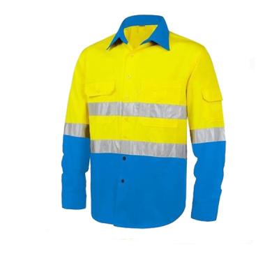 Chine 2014 CE ENISO 20471 Anti Shrink Blue Yellow High Safety 100% Polyester Reflective Jacket à vendre