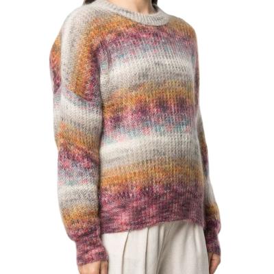 China Plus Size Latest Ladies Multicolor Round Neck Striped Knitted Sweater for sale