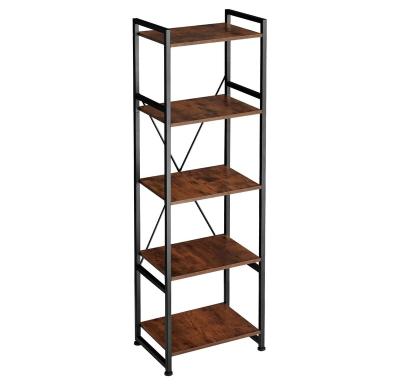 China ERGOR Brown Foldable Industrial Vintage Bookcase 5 Tier Open Shelf Storage Organizer for Living Room Shelf Bedroom with Rustic Design for sale