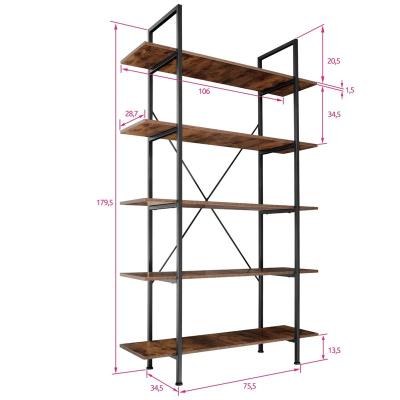 China Vintage ERGOR Library Ladder Style Brown Book Shelves Foldable Metal Industrial Frame Wooden Shelving Shelf for sale