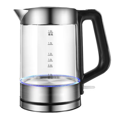 China 360 Degree Rotation Base Blue Led Luminous Design 1.8L Glass Electric Kettle Portable For Hotel And Household Cooking for sale