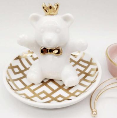 China As European Style Ceramic Tray Gold Bear Picture Jewelry Storage Tray Home Decoration for sale