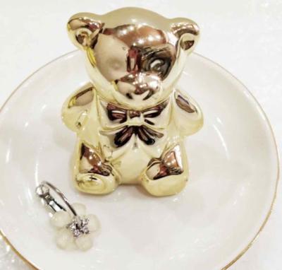 China As European Style Ceramic Tray Gold Bear Picture Jewelry Storage Tray Home Decoration for sale