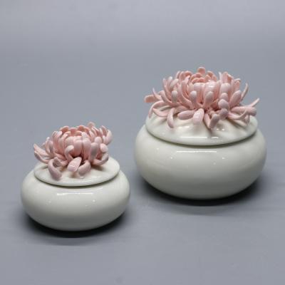 China As Picture Crafts Ceramic Jewelry Box Chose High Quality Ceramic Pink Chrysanthemum Box Decoration for sale