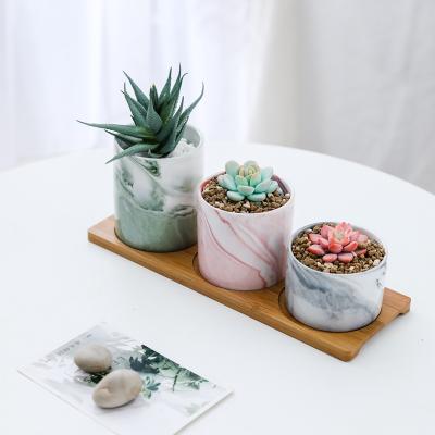 China Modern Nordic Creative Gardening Succulent Ceramic Marble Flower Pot Cylindrical Vase Flower Pot Set for sale