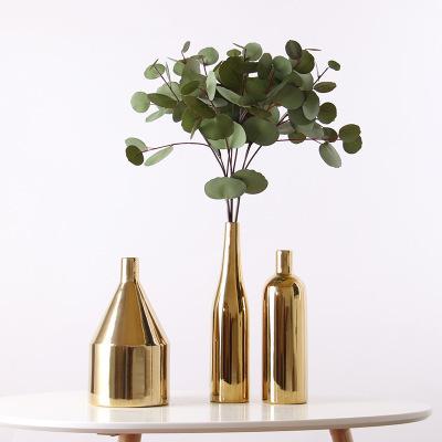 China Modern Nordic gold electroplating three-piece set of ceramic model home decoration central institute of statistics crafts vase for sale