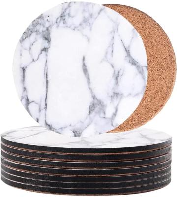 China Viable Marble Model Cork Round Coaster Used For Restaurant Decoration Home Outdoor Housewarming Gift for sale