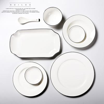 China European-style black line simple viable ceramic tableware hotel household rice bowl dish dish set for sale