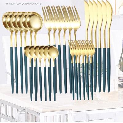 China Sustainable Western Frontier Stainless Steel Cutlery Set 24 Piece Ceramic Spoon And Fork Dinnerware Sets for sale