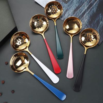 China Thick Hot Pot Spoon 304 Stainless Steel Soup Spoon Viable Drain Kitchen Dish Spoon Soup Spoon for sale