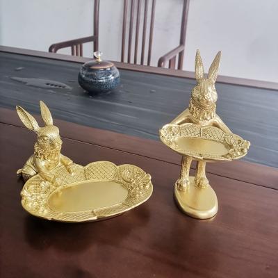 China As picture resin shooting props rabbit jewelry tray jewelry display stand storage decoration creative golden desktop crafts for sale