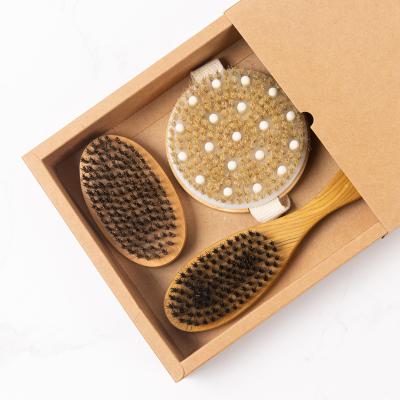 China Travel Gift Box 3 Pcs Natural Bamboo Hair Brush Set for sale