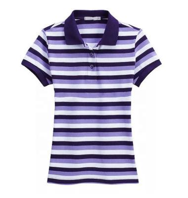 China Purple Stripe Anti Shrink Knit Polo Shirt For Women for sale