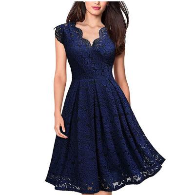 China Hot Selling Elegant Casual Dresses Anti-Static Party Bridesmaid Dress Vintage V-Neckline Plus Size Lace Dress for sale