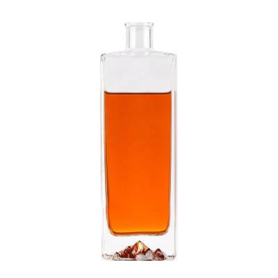 China Beverage Factory wholesale bottom mountain shape liquor glass spirt bottle 500ml 700ml 750ml whisky vodka glass bottle with glass cap for sale