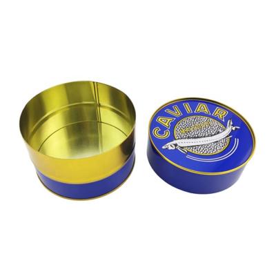 China Food OEM Gold Round Tin Can Caviar Tin Large Capacity Packaging Box for sale