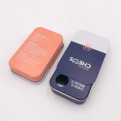 China Recycled Mint Mini Rectangle Candy Tin Box Materials Small Push-Pull Box Metal Chewing Gum Box With Small Hole for sale