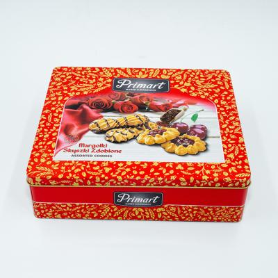 China Recycled Materials Customized Red Square Box Container Packaging Cookie Chocolate Cookie Tin Can for sale