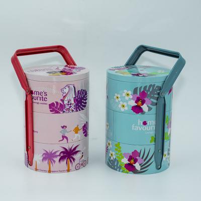 China Recycled Materials Round Three-Layer Handle Round Can Gift Packaging Box for sale