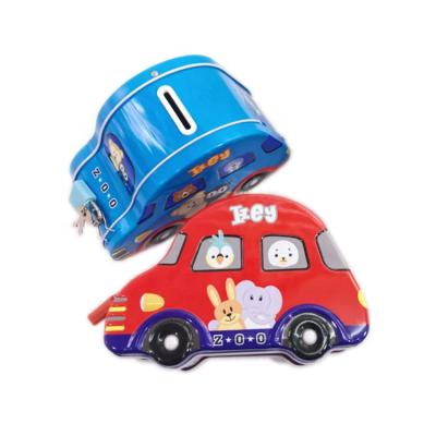 China Promotional Car Shape Coin Metal Tin Piggy Bank Box For Drop-resistant And Durable Toy With Lock And Key for sale