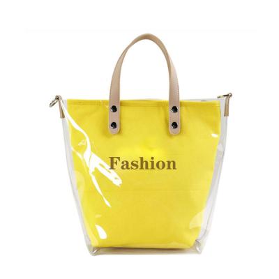 China Het winkelen het Transparante Kruis van pvc - lichaam Tote Bag 30*35*15cm met de Zakken van het Canvastussenvoegsel Te koop