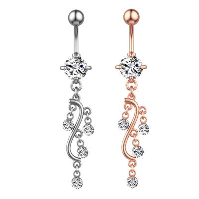 China Vintage Amazon Europe Hot Sale 304 Stainless Steel Zircon Navel Nail Fashion S Shaped Piercing Jewelry for sale