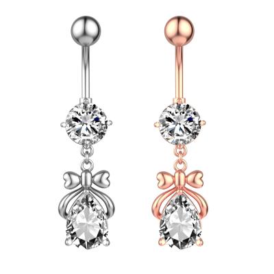 China Aliexpress Hot Selling Vintage In Europe And America 304 Stainless Steel Double Heart Zircon Navel Nail Fashion Piercing Jewelry for sale