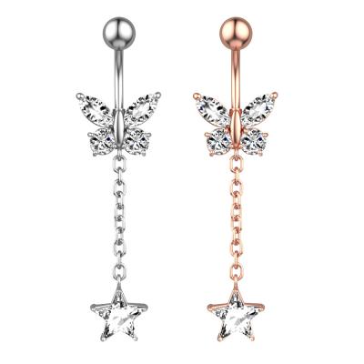 China Hot AliExpress Hot Selling Vintage In Europe And America 304 Stainless Steel Butterfly Star Chain Zircon Navel Piercing Jewelry for sale