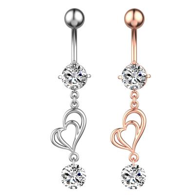 China Vintage Facebook Sells 304 Stainless Steel Zircon Belly Button Double Heart Piercing Jewelry In Europe And America for sale