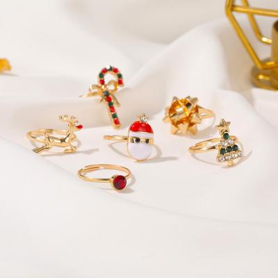 China New Environmentally Friendly Winter Cartoon Elk Christmas Ring 6 Pieces Set Adjustable Ring Jewelry for sale