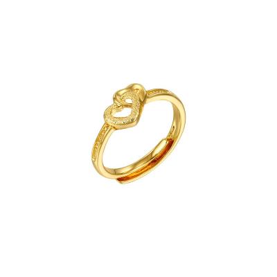 China Eco Friendly Simple Heart Shaped Female Retro Wedding Ring 24k Gold Frosted Opening Adjustment Wedding Ring for sale