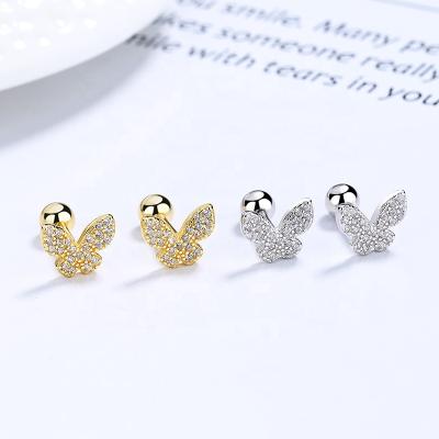 China Amazon Casual/Sporty Hot Selling 925 Sterling Silver Butterfly Zircon Stud Earrings Stud Piercing Jewelry for sale