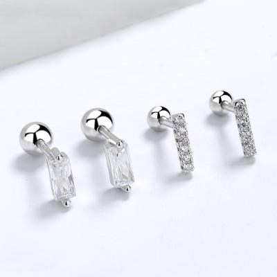 China Classic Hot Selling Casual/Sporty 925 Sterling Silver Rectangular Zircon Stud Earrings Piercing Jewelry From AliExpress for sale